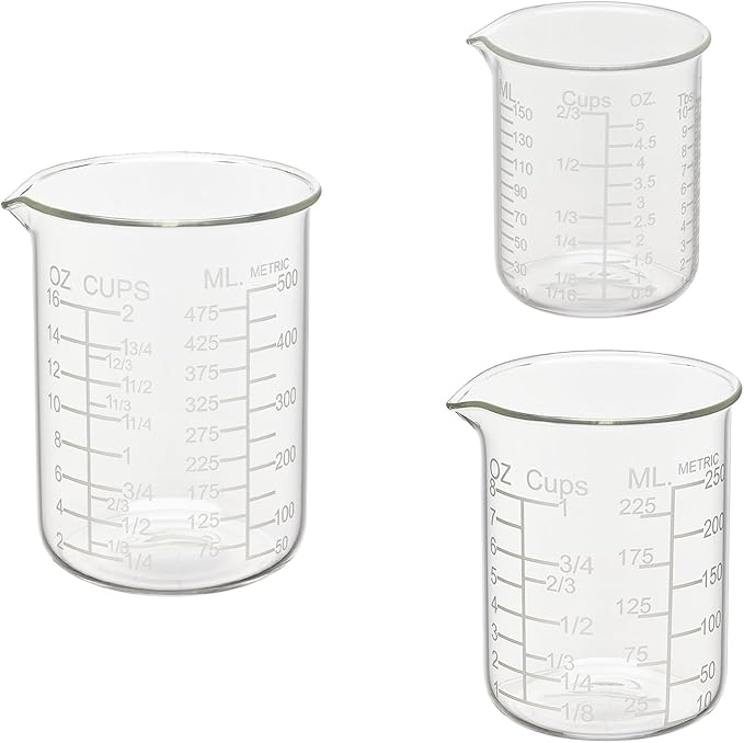 Ackers Etching Scale Glass Measuring Cup Set, Includes 1/2-Cup, 1-Cup, and 2-Cup Liquid Measuring Cups, Dishwasher, Freezer, Microwave, and Preheated Oven Safe, Essential Kitchen Tools