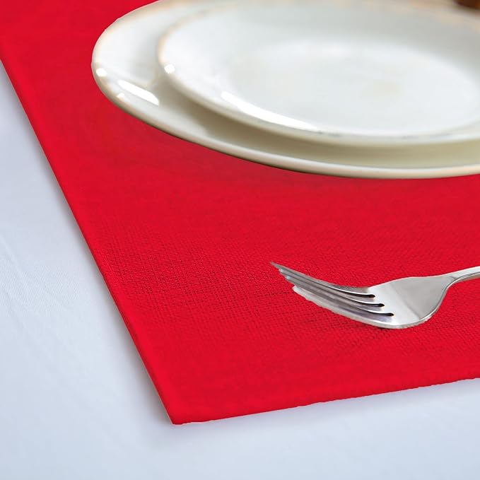 Linen Placemats Set of 8, Machine Washable, Heat Resistant, Wrinkle Free, Thick Polyester Kitchen Place Mats for Dining Table (Red)