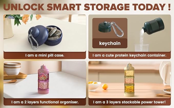 BYLWORKOUT 3-Layer Protein Powder Travel Container with Funnel and Keychain | Portable Food Storage Organizer for Gym, Fitness, Kitchen, Camping, Hiking, and Travel (Emerald Green)