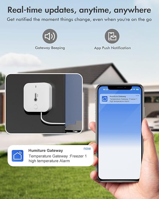 WiFi Freezer Thermometer Alarm, Freezer Alarm with App Notifications, Digital Fridge Thermometer with Loud 90dB, 2 Remote Wireless Temperature Sensors for Home Kitchen Fridge Fish Tank