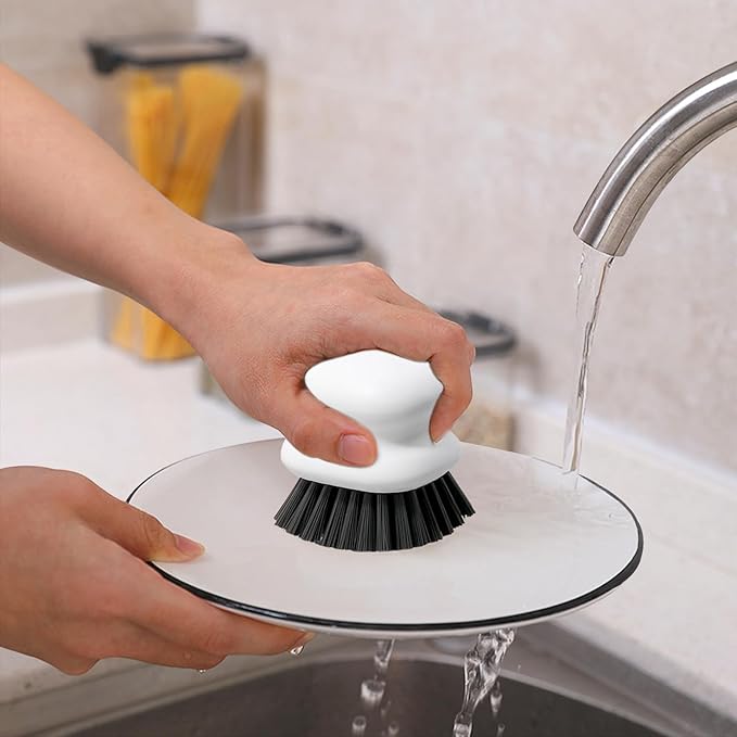 Dish Brush with Handle, Kitchen Scrub Brushes for Cleaning, Dish Scrubber with Nylon bristles for Sink, Pots, Pans (1Pack White Nylon bristles)