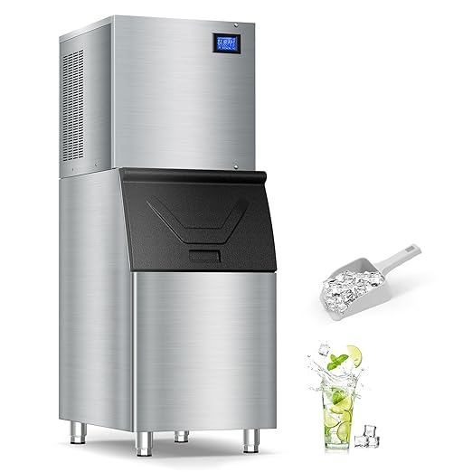 Ice Machine Commercial Ice Maker Machine, 400 Lbs/24H Industrial Ice Machine, 350 Lbs Storage Commercial Ice Machines Free Standing, Cubes Ice Makers Commercial, Restaurant, Cafe, Bar, Hotel