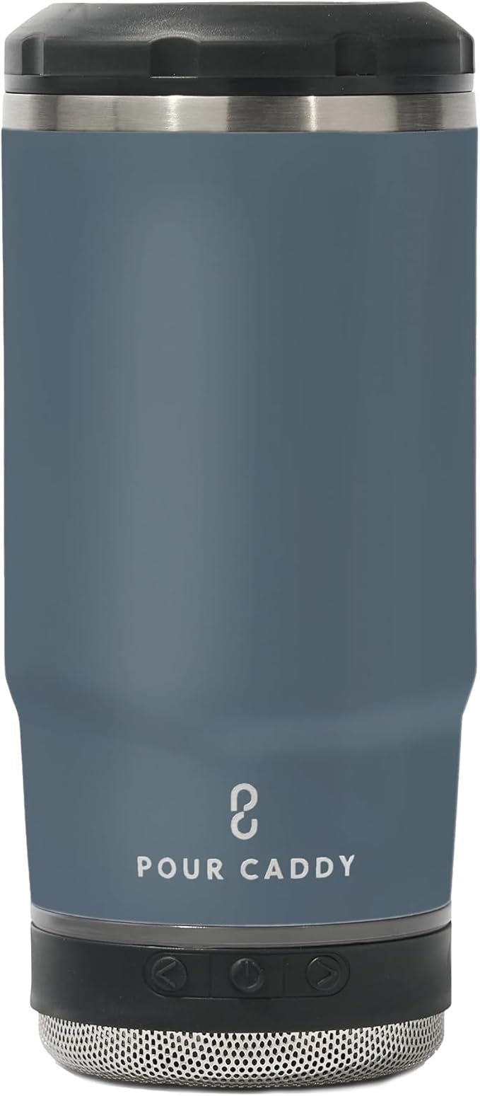 Chill & Brew, Insulated Can & Bottle Holder, Bluetooth Cup with Speaker, Fits 12 oz Cans, Skinny Cans, Most Bottles & Cold Drinks, Gray