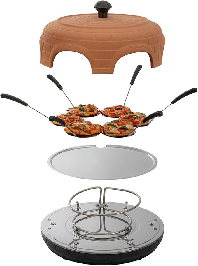 Electric Pizza Oven Family Sharing Pizza Maker with Terracotta Cover, Mini Smokeless Pizza Bake Oven for Pizza Party Home Party (6 PERSON)