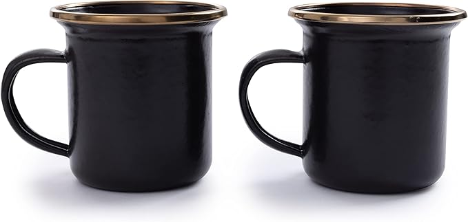 Barebones 5-Ounce Enamel Espresso Cup Set of 2 - Small Coffee Mug and Tea Cup - Stainless Steel Rim Camping Mug for Indoor and Outdoor Use (Charcoal)