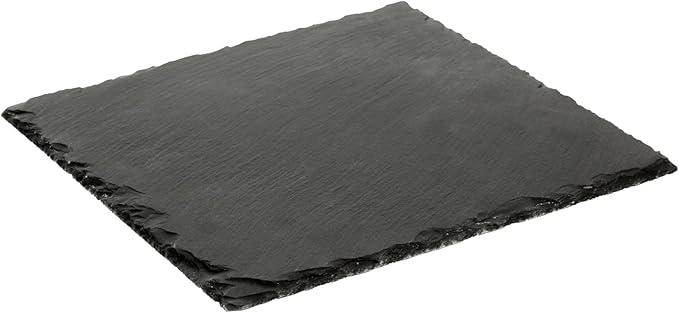 Restaurantware Slate Serving Tray 1 Pack of 10 x 10" Foam Feet Charcuterie Stone Plate Rustic Edges Freezable Black Square Serving Display Cheese Board for Kitchen, Gourmet, Dining, Parties