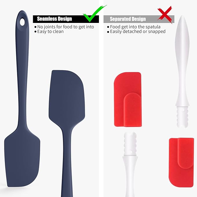 600°F Heat Resistant Silicone Spatula, Doosu High Temp Flexible Kitchen Rubber Bowl Scrapers Food Grade Seamless Baking Supplies Scratch-Proof for Scraping Non-Stick Pans (Navy Blue, 11.4in)