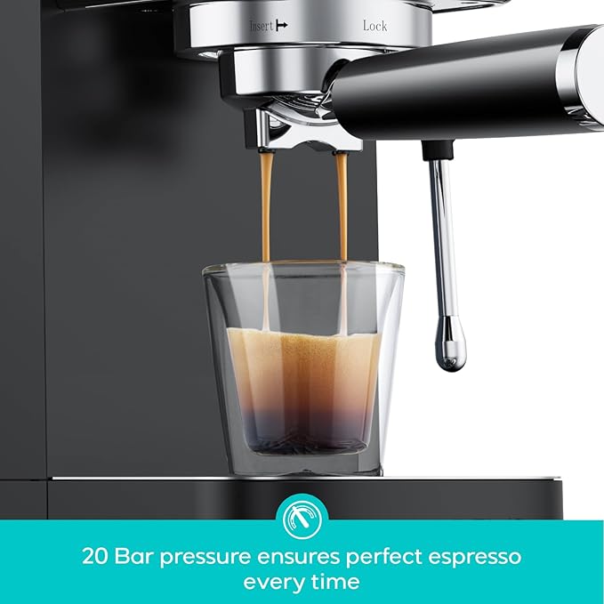 CASABREWS 3700 Essential Espresso Machine 20 Bar, Professional Espresso Coffee Machine with Steam Milk Frother, Coffee Maker Cappuccino Latte Machine with 43.9oz Removable Water Tank, Black