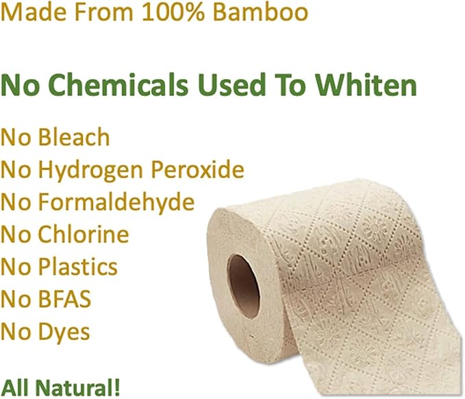 100% Natural Bamboo Toilet Paper, Paper Towel Rolls, tree-free, unbleached, 3-Ply, 2 Paper Towel, 4 Large Toilet Paper Rolls (Home Pack)