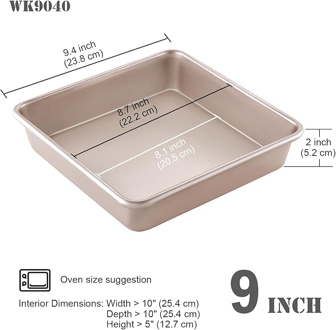 CHEFMADE Square Cake Pan, 9-Inch Bakeware Non-Stick Heavy Duty Carbon Steel Pan Deep Dish Oven Baking Mold Baking Tray Ovenware for Cakes, Bread, Pizza, Cookies