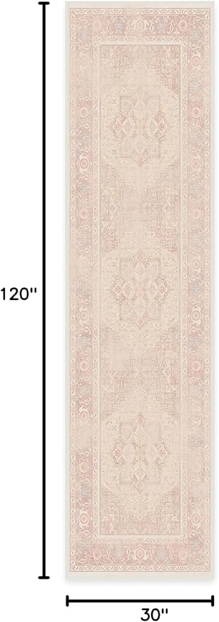 RUGGABLE Washable Runner Rug – Kamran Soft Pink 2.5x10, Stain-Resistant, Non-Slip Hallway Runner – Machine Washable Rug for Hallway, Entryway, Living Room & Kitchen–with Cushioned Pad