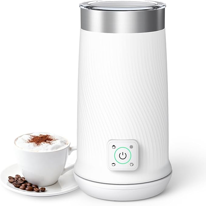 Wowteam Milk Frother, 4-in-1 Electric Milk Steamer with Warm and Cold Foam Maker, Milk Heater and Warmer Hot & Cold Milk Foamer Maker for Latte Coffee Chocolate