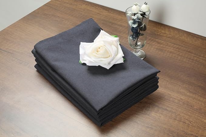 Bedding Craft Cotton Dinner Cloth Napkins Set of 12 – 18x18 Dark Grey Fabric – Reusable & Machine Washable Dinner Napkins for Weddings, Restaurants & Everyday Use