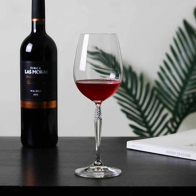 KAMMAK Wine Glasses Set of 2, 13.5 oz Hand Blown Crystal Bordeaux Wine Glasses, Thin Rim & Long Stem, Perfect for Red & White, Daily Use, Wedding Anniversary or Birthday Gift with Gift Box, Kaila