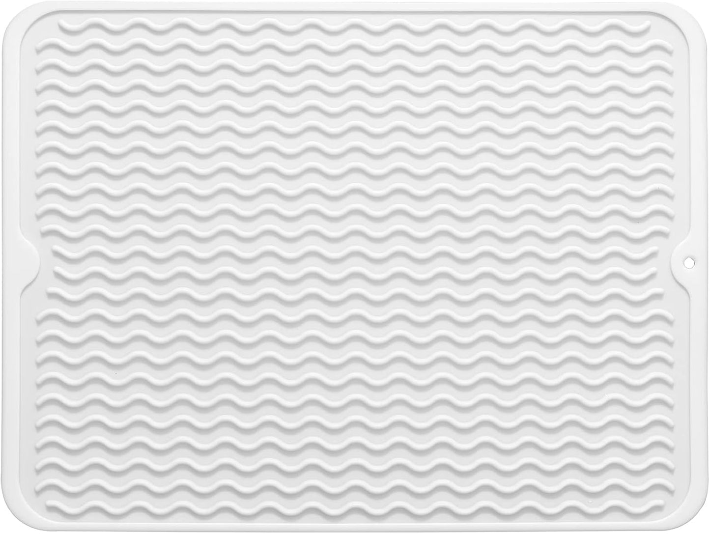 Silicone Dish Drying Mat for Multiple Usage,Easy clean,Eco-friendly,Heat-resistant Silicone Mat for Kitchen Counter or Sink,Refrigerator or drawer liner White L 16 inches x 12 inches