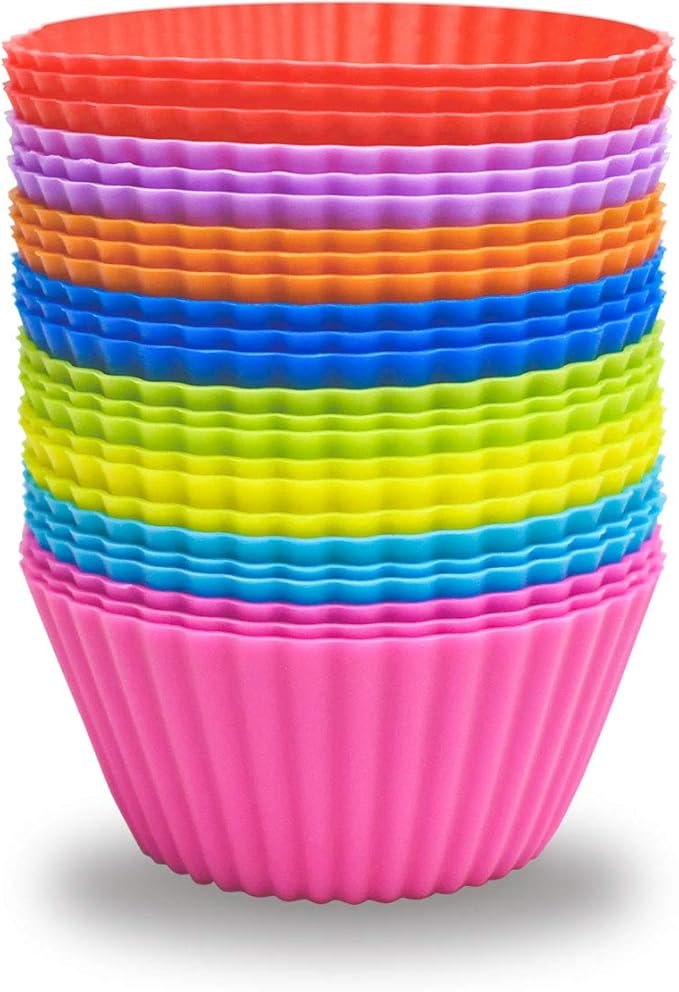 24 Pack Silicone Baking Cups Reusable Muffin Liners Non-Stick Cup Cake Molds Set Cupcake Silicone Liner Standard Size Silicone Cupcake Holder Reusable Cupcake Liners Christmas Gift (8 Rainbow Colors)