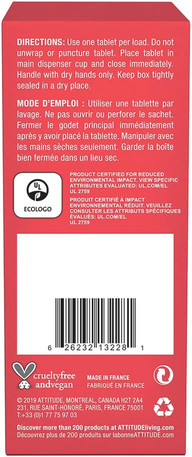 ATTITUDE Dishwasher Tablets, Water-soluble Plant- and Mineral-Based Effective Formula, Phosphate-free, Vegan and Cruelty-free, Unscented, 26 Count (Pack of 2)