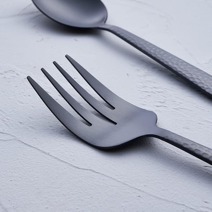 Stainless Steel Large Serving Set, Matte Black - 5-Piece Set Includes Spoon, Slotted Spoon, Fork, Pie Server and Butter Knife