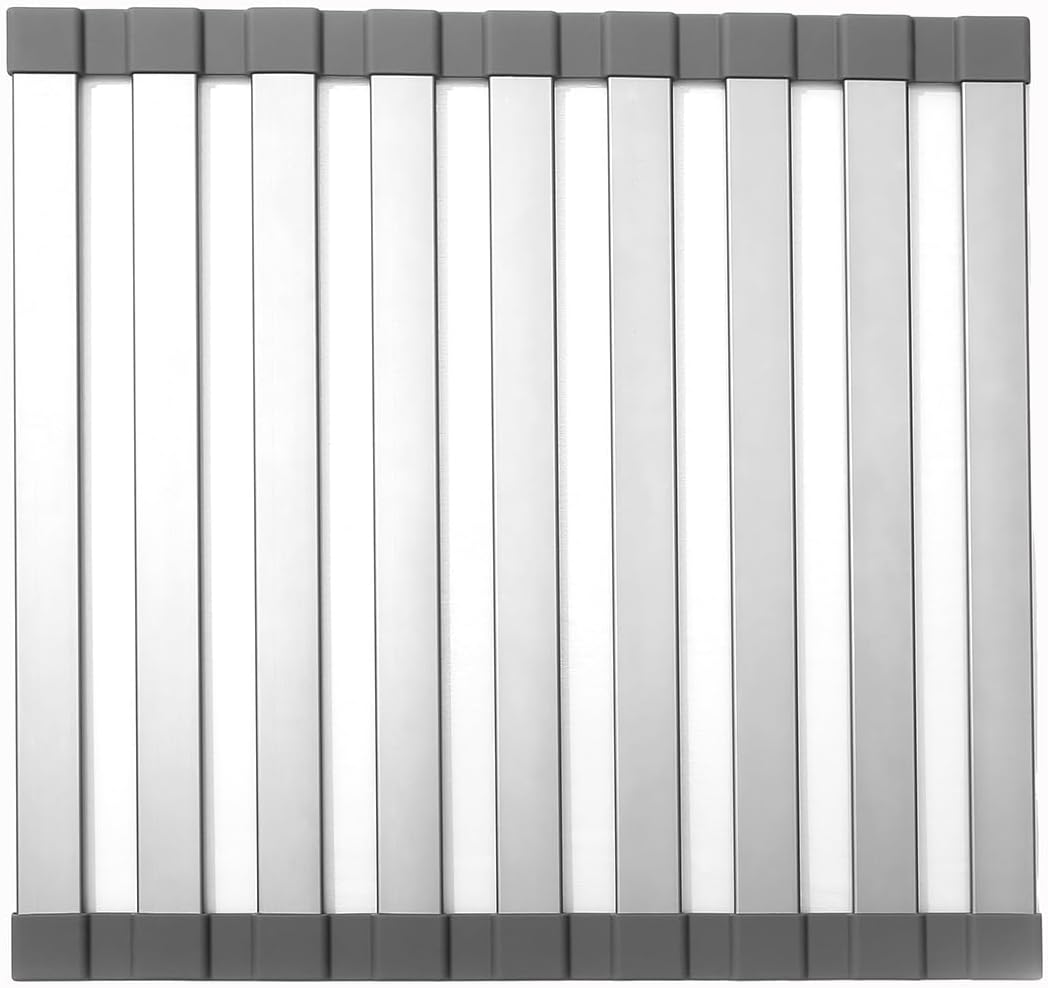 Mistifi Large Rollable Dish Drying Rack,Over The Sink Drying Rack Sink Cover Kitchen Sink Accessories Kitchen Rolling up alluminum Drainer, Foldable,Rollable（Black 17.9''）