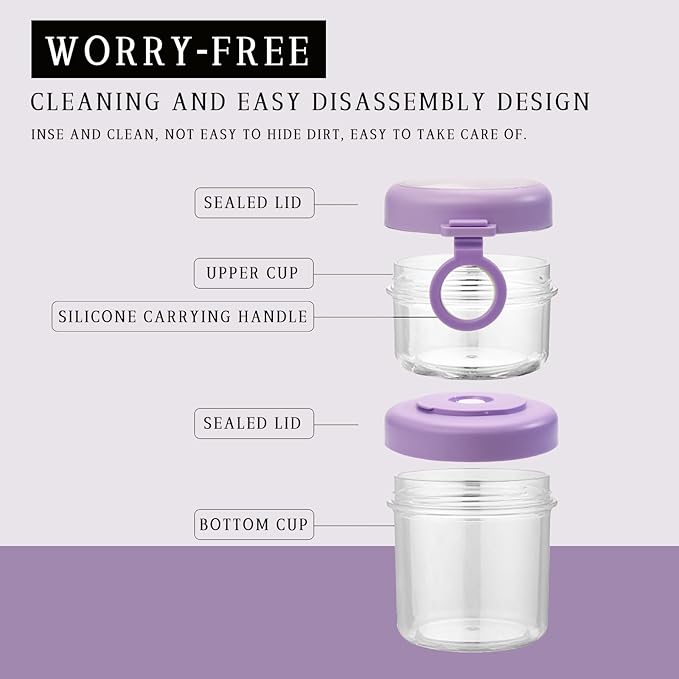 Container Food Overnight Oats Containers with Lids, Folding Spoons 26 oz Plastic Mason Jars Containers with Lids Portable Cereal and Milk Container on The Go (purple Oatmeal Cup)