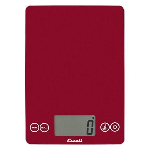 Escali Arti Glass Food Scale Digital Countertop Kitchen, Baking and Cooking Scale with Nutrition and Calorie Counter, 15-Pound Capacity, 9" x 6.5" x .75", Rio Red