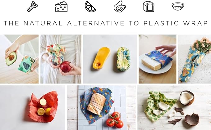 Reusable Beeswax Wraps, 5 Pack Neutral, Eco Friendly, Organic, Biodegradable, Food Storage, Reusable Bowl Covers, Australian Made