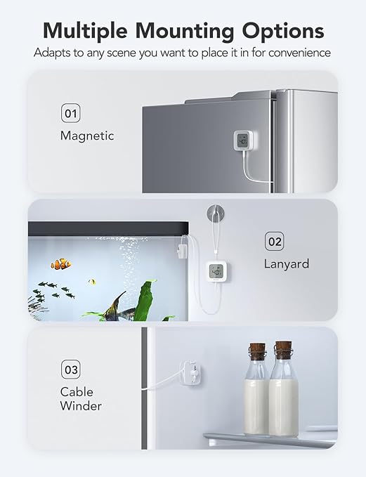 GoveeLife WiFi Refrigerator Thermometer with Alarm, Wireless Digital Freezer Temperature Gauge with App Control, LCD Display, 2 Years Free Data Export, for Home Kitchen Fridge Hot Tub 2 Pack