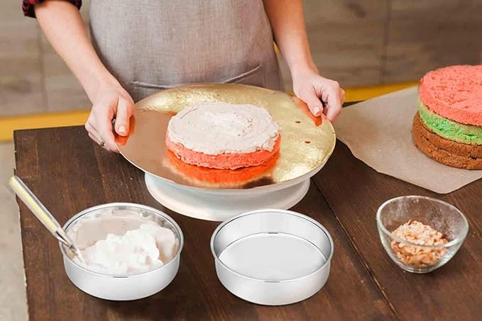 TeamFar 6 Inch Cake Pan, Round Cake Pan Tier Baking Pans Set Stainless Steel, Fit in Pot Pressure Cooker Air Fryer, Healthy & Toxic Free, Mirror Finish & Sturdy, Oven & Dishwasher Safe - Set of 3