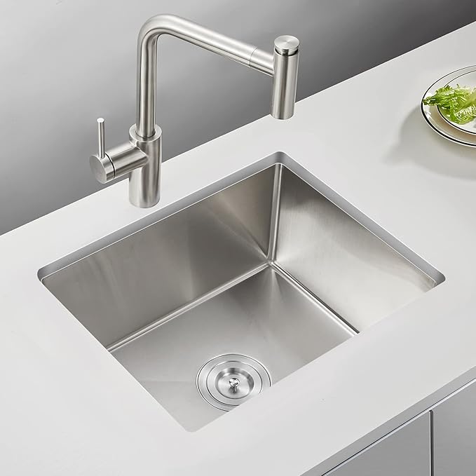 ROVATE 19.6 inch Kitchen or Bar Sink 304 Stainless Steel Undermount Single Bowl, Handmade Small Wet Bar Sink