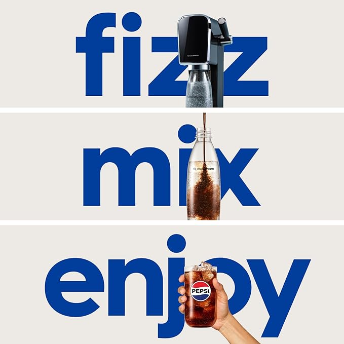 SodaStream - ART Sparkling Water Maker | STARTER KIT | CQC CO2 system | Includes 1x CO2 Cylinder, 1x32 & 1x16 Fl Oz Dishwasher Safe Bottles, 1x Bubly Flavor Drop | Combine with Flavors | Misty Blue