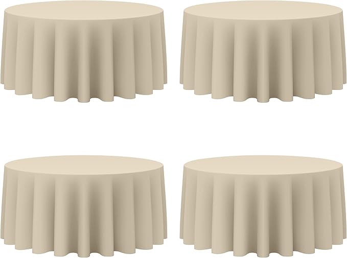 BRILLMAX 4 Pack Beige 132 Inch Round Tablecloths Fit 72" Tables (Floor-Drop) - Circle Bulk Linen Polyester Fabric Washable Cloth Cover for Wedding Reception Banquet Birthday Party Buffet Restaurant