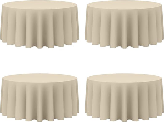 BRILLMAX 4 Pack Beige 132 Inch Round Tablecloths Fit 72" Tables (Floor-Drop) - Circle Bulk Linen Polyester Fabric Washable Cloth Cover for Wedding Reception Banquet Birthday Party Buffet Restaurant