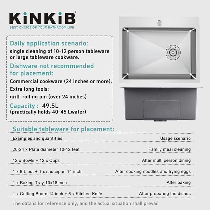 26 inch Drop-in Kitchen Sink Single Bowl, Topmount Kitchen Sink with Protective Bottom Grid, Overmount 304 Stainless Steel Kitchen Bar Sink Handmade with Basket Strainer, 26×18×9 inch