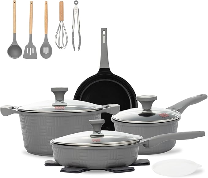 UCCLIFE 15-PCS Pots and Pans Set Non Stick, Induction Cookware Set, Non-toxic Kitchen Cooking Set, Frying Pan, Saucepan Stock Pot Kitchen Utensils Dishwasher Safe, Scratch-resistant (PFAS, PTEF Free)