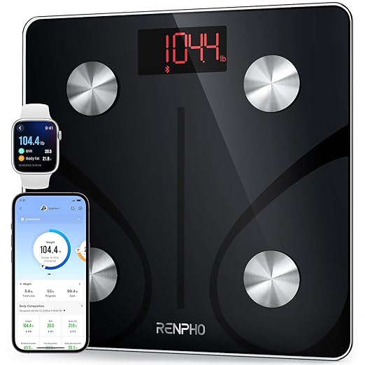 RENPHO Scale for Body Weight 500 lbs, Extra-High Capacity Smart Bathroom Scale with Ultra Wide Platform 12 x 12 inches, Body Fat Scale with Large LED Display, Health Monitor Sync App, Elis 1 L