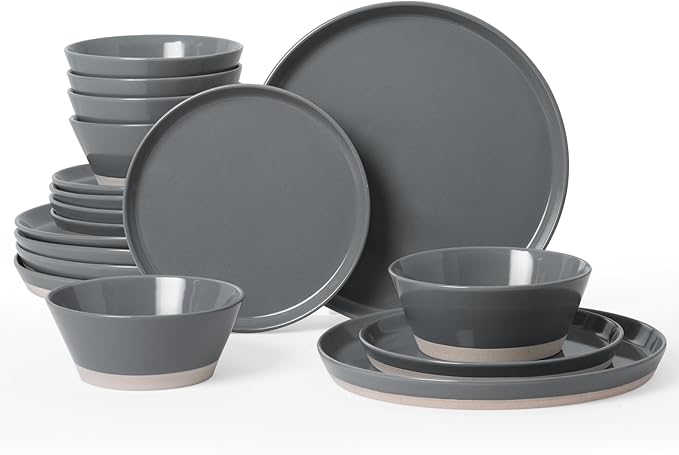 Famiware Saturn Speckled Dinnerware Sets for 6 (18 Pieces), Stoneware Plates and Bowls Dish Set - Chip and Scratch Resistant, Microwave and Dishwasher Safe, Dark Gray