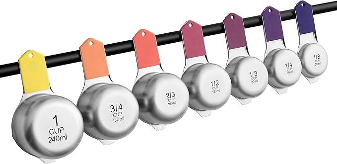 Spring Chef Magnetic Stainless Steel Measuring Cups, Patented, Kitchen Tools with Easy to Read Markings for Measuring Dry or Liquid Ingredients, Set of 7, Mountain Sunrise