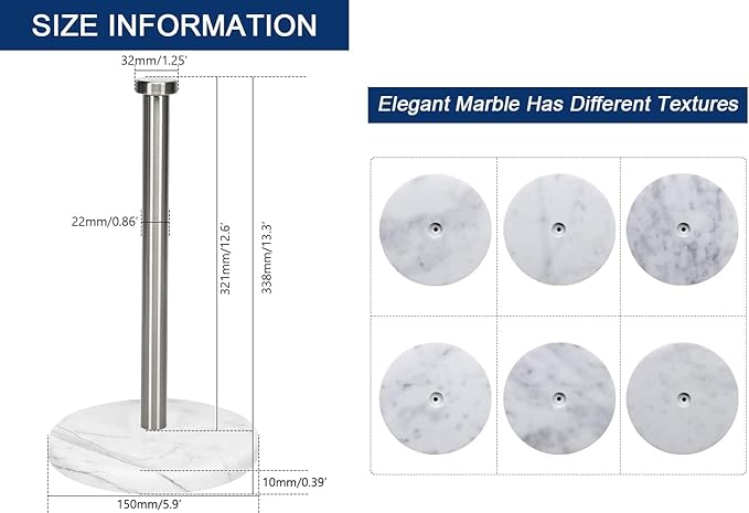 NearMoon Standing Paper Towel Holder, Kitchen Paper Towel Tissue Holder- for Bathroom Kitchen Countertop, Standard or Jumbo-Sized Roll Paper (with Marble Base, Brushed Nickel)