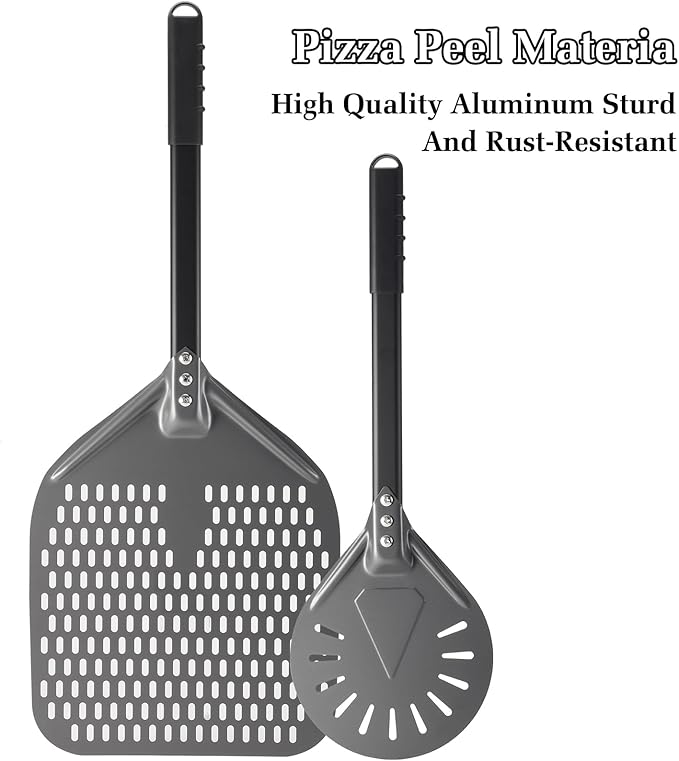 Pizza Peel 12 Inch+7 Inch, Aluminum Metal Pizza Turning Peel, Professional Pizza Spatula Paddle for Homemade Pizza