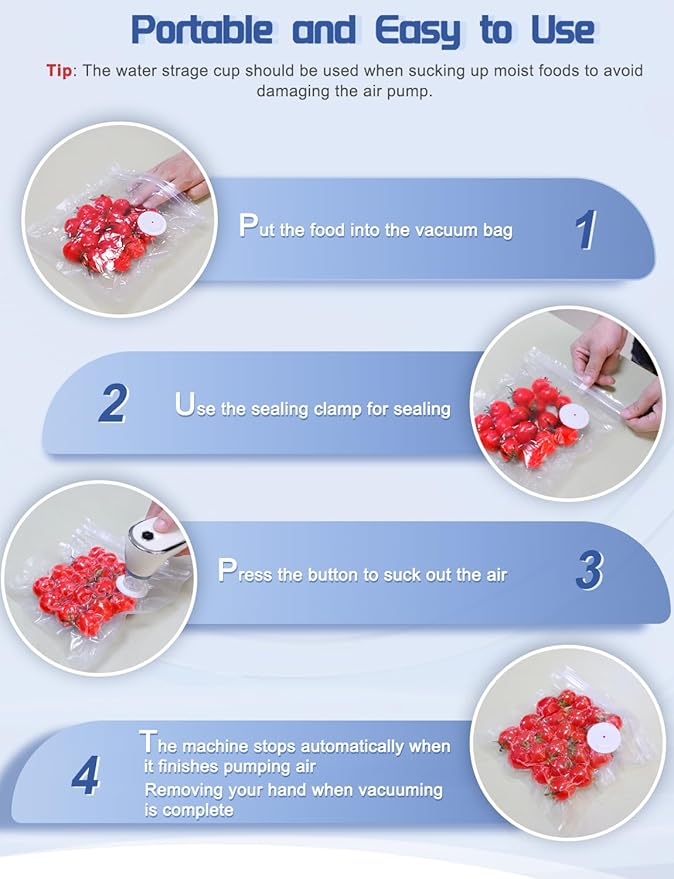 WanshengLe Vacuum Sealer, Handheld Vacuum Sealer for Food, Compact Vacuum Sealer Machine with 30 Reusable Sous Vide Bags for Preservation, Portable Food Sealer, Fresh & Save Meal Prep, White