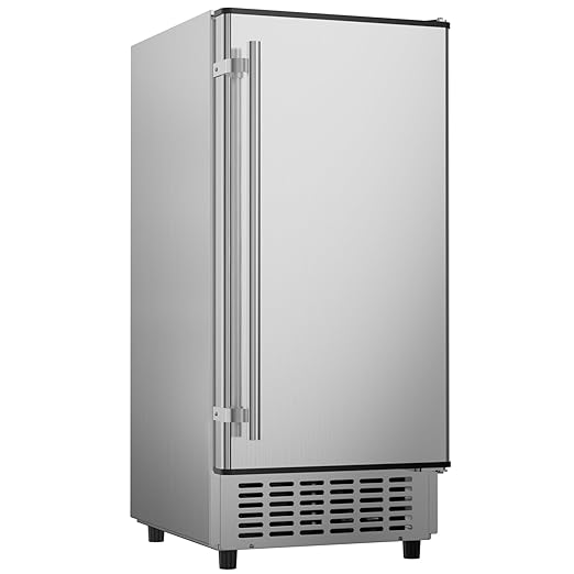 Coolake 15 Inch Wide Under Counter Ice Maker, 80lbs/Day Built-in Freestanding Ice Machine with 25lbs Storage Bin, Stainless Steel Self-Cleaning LCD Panel, Under Cabinet Ice Maker for Home Office