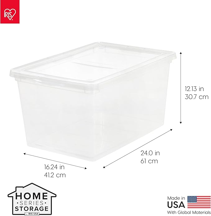 IRIS USA 6-Pack Storage Bins with Lids, 58 Quart, Clear Stackable Containers Box Organize Shoes Closet Shelves Clothes Blankets Towels - BPA-Free Plastic