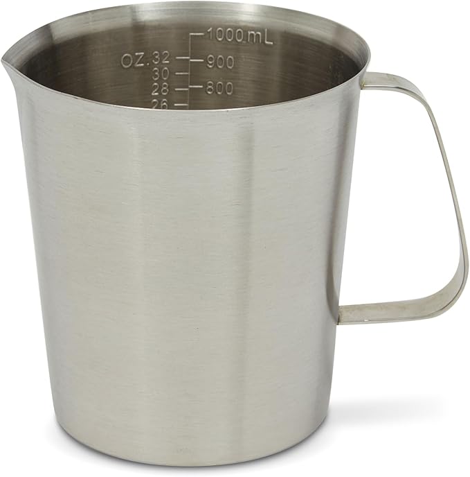 Juvale 4-Stainless Steel Metal Measuring Cups - 32 Oz/1000 mL, With Handle - Stainless Steel Graduated Pitcher with Ounce & Milliliter Markings