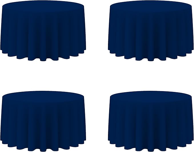 BRILLMAX 4 Pack Navy Blue Round Tablecloths 120 Inch - Circle Bulk Linen Polyester Fabric Washable Table Cloth Covers for Wedding Reception Banquet Birthday Party Buffet Restaurant