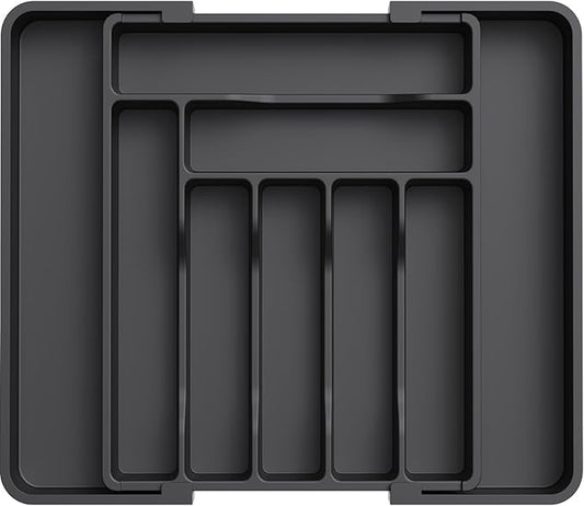 Lifewit Silverware Drawer Organizer, Expandable Utensil Organizer for Kitchen Drawers, Adjustable Cutlery and Flatware Tray, Plastic Spoons Forks Knives Holder Storage Dividers, Medium, Black