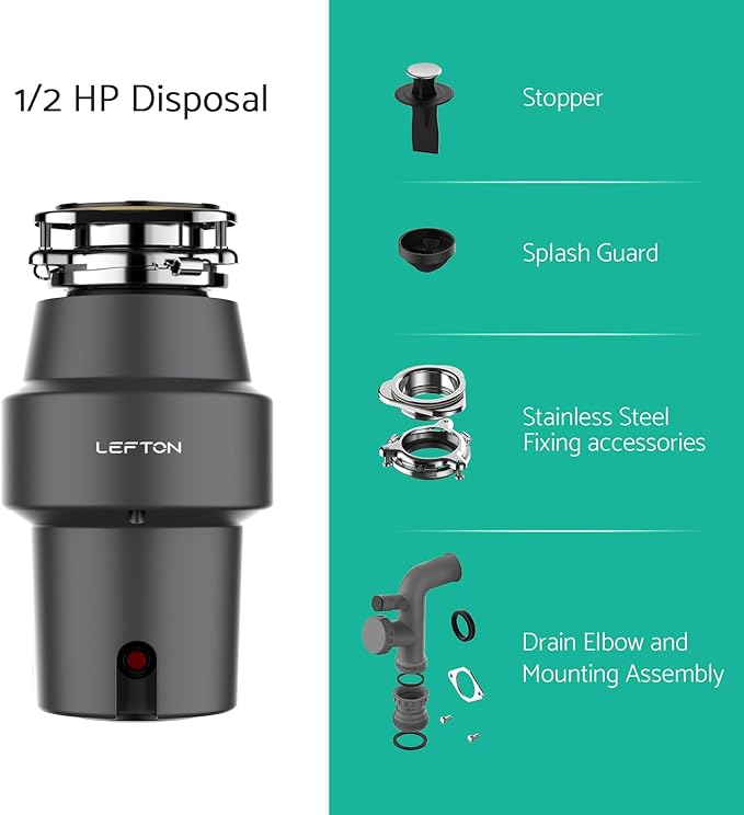 Lefton 29.5"x 18.25" Single Bowl Stainless Steel Kitchen Sink KS2206 with 1/2 HP Continuous Feed Garbage Disposal LGD-513