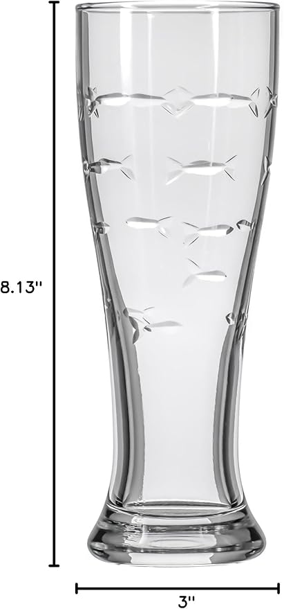 Rolf Glass School of Fish 16oz Beer Pilsner | Set of 4 | Craft Beer Glasses | Designed and engraved in the USA