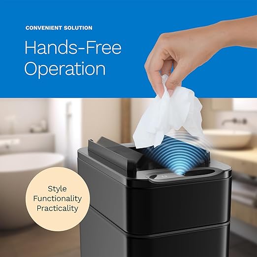 hOmeLabs 2.4 Gallon Touchless Sensor Trash Can, Automatic Retractable Butterfly Lid, Batteries Included, Space-Efficient, Easy Clean, Battery-Powered