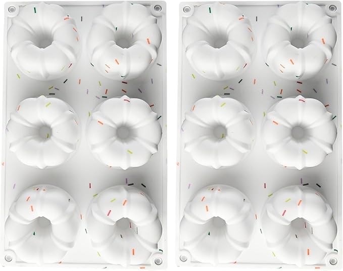 2Pcs Mini Bundts Cake Pan 6-Cavity Non-stick Safe Food-grade Reusable Silicone Baking Molds for Cupcakes, Donuts, Muffins, Cornbread, Brownies, Jellies