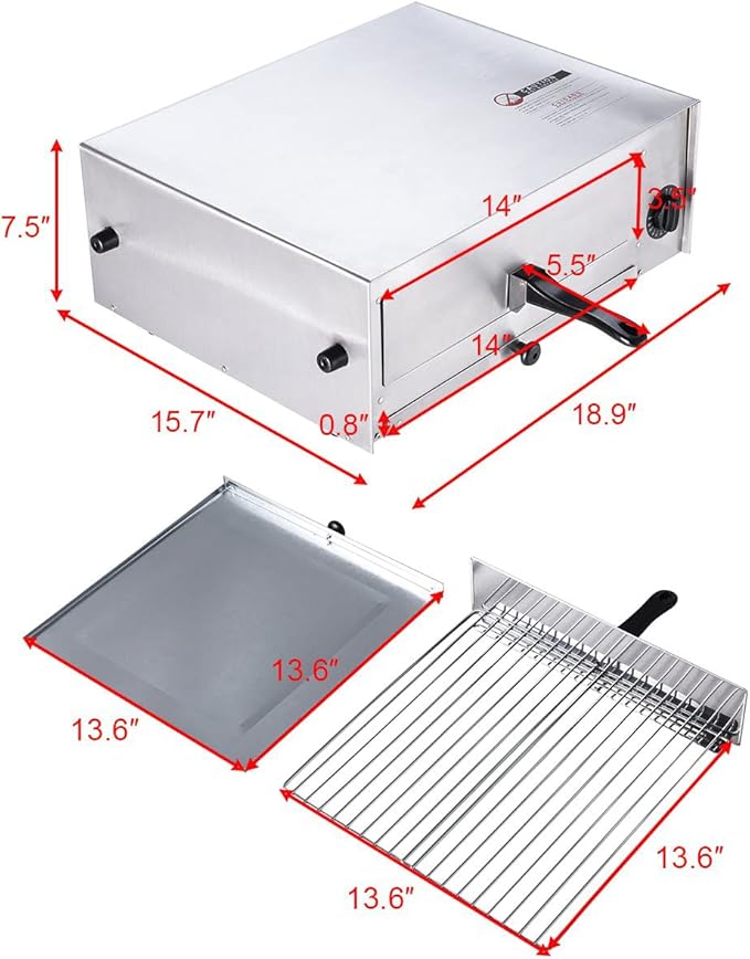 Happygrill Electric Pizza Oven Stainless Steel Pizza Baker Kitchen Pizza Toaster Pizza Maker with Handle & Removable Tray